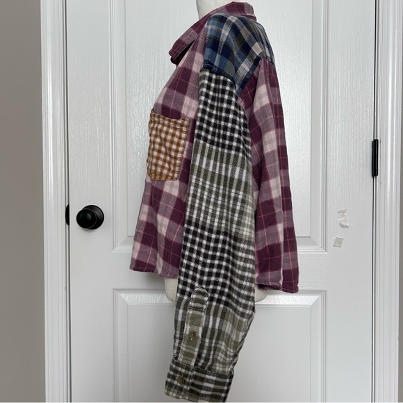 American Eagle Women’s Cropped Pathchwork Plaid Button-Down Shirt Size XL - Picture 3 of 11